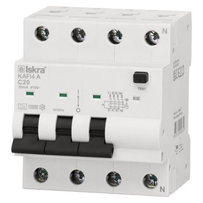 Диференційний автоматичний вимикач ISKRA KAFI4 3P+N C20A/0.03 10kA
