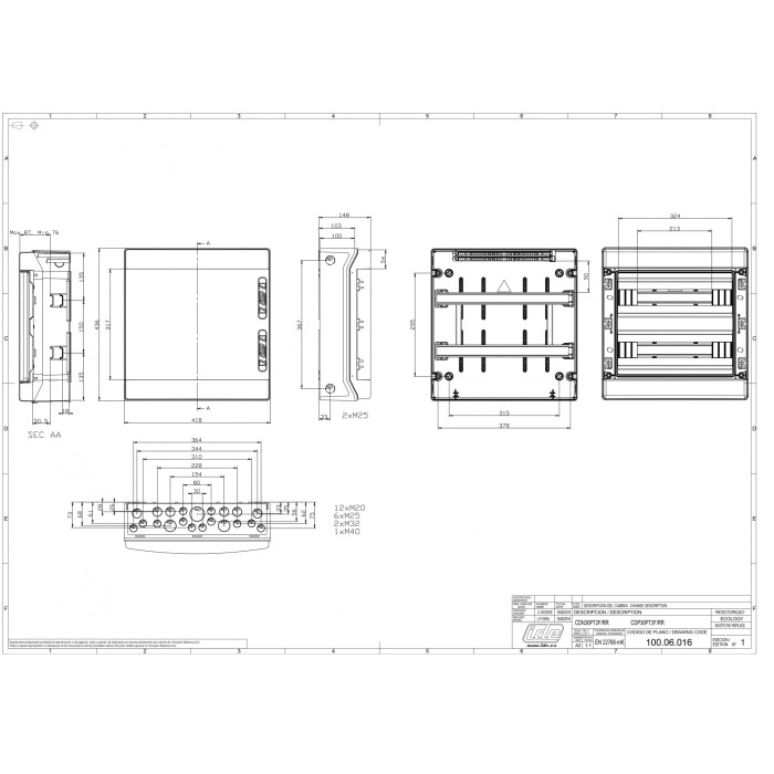 CDN36PT2F/RR Корпус розподільчий (ABS-пластик), 36 модулів (2x18), IP65, з N і PE шинами