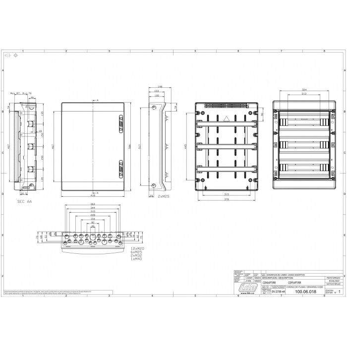 CDN54PT/RR Корпус розподільчий (ABS-пластик), 54 модулі (3x18), IP65, з N і PE шинами