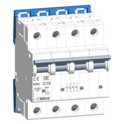 Модульний автоматичний вимикач ISKRA RI64 4P C16A 10кА