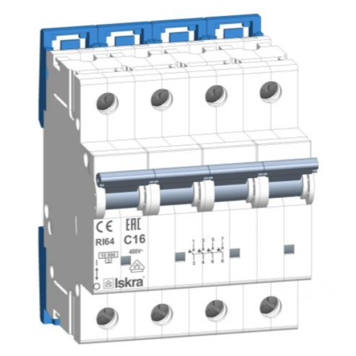 Модульний автоматичний вимикач ISKRA RI64 4P C16A 10кА - 786100200000