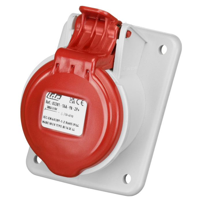 Розетка вбудована похила IDE MUNDIAL 2P+E 16A 380–415V IP44