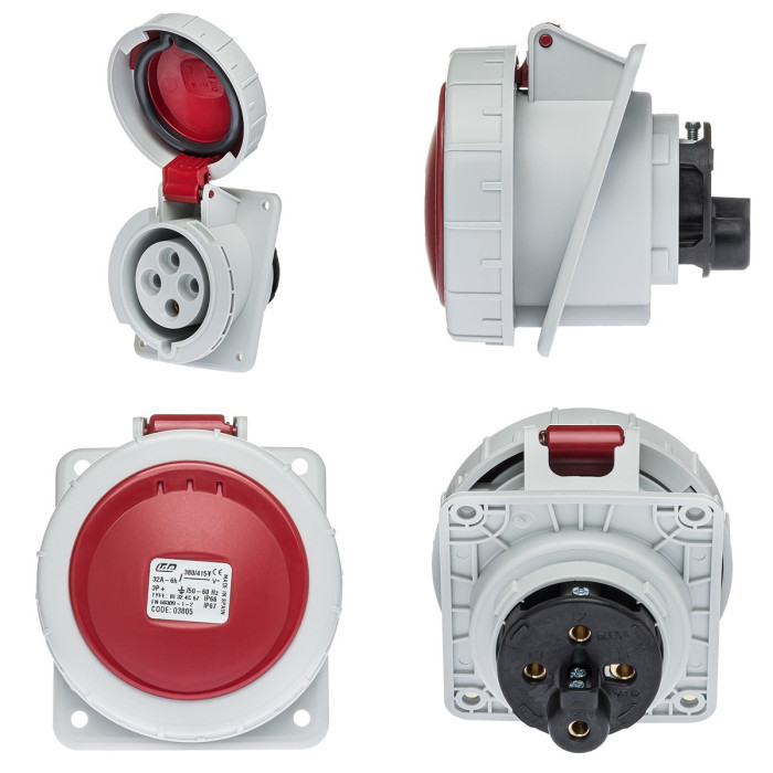 Розетка вбудована похила IDE MUNDIAL 3P+E 32 А 380–415 В IP66-67 - 03805