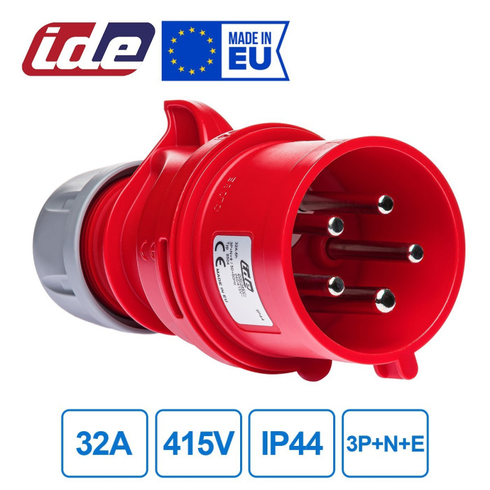 Реверсивний штепсель IDE MUNDIAL 3P+N+E 32 А 200/346–240/415 В IP44 - 08504