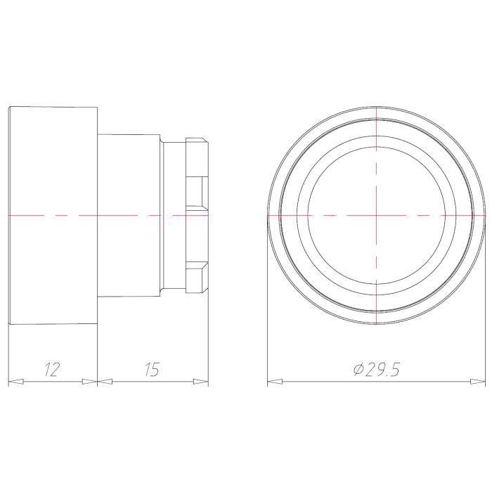 ECX 1106 Кнонка прихована без фіксації, червона О (Стоп), металевий корпус