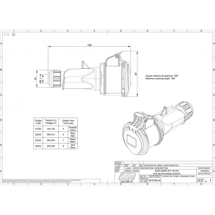 Розетка кабельна IDE MUNDIAL 3P+E 16 А 380–415 В IP44 - 03202