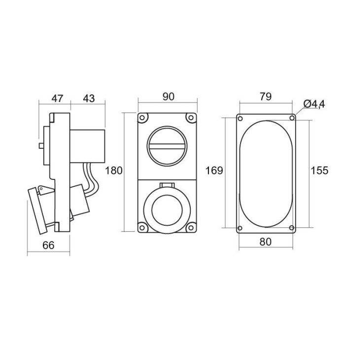 Розетка вбудована з механічним блокуванням IDE MUNDIAL 3P+E 32 А 380–415 В IP67 - 03815