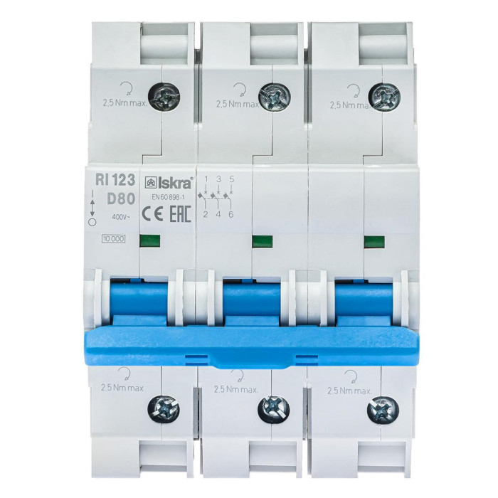 Модульний автоматичний вимикач ISKRA RI123 3P D80A 10кА - 786100533000