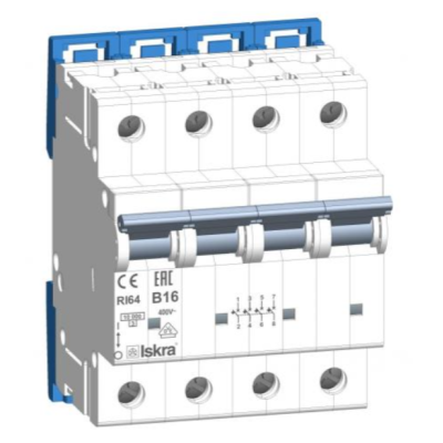Модульний автоматичний вимикач ISKRA RI64 4P B16A 10кА