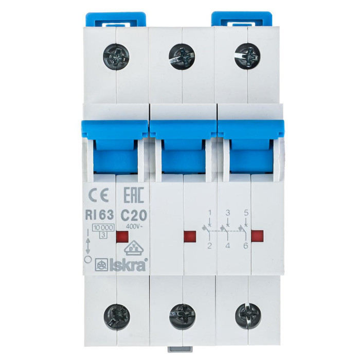 Модульний автоматичний вимикач ISKRA RI63 3P C20A 10кА - 786100105000