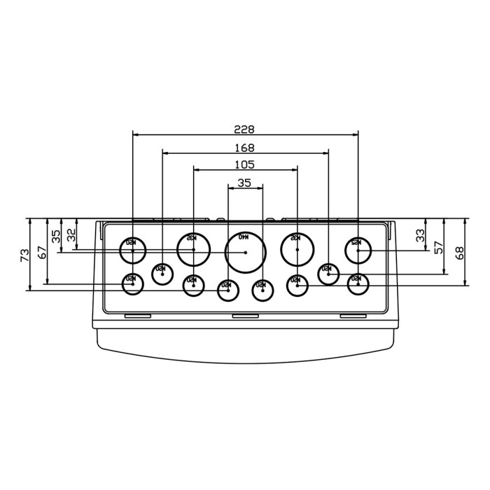 PCSN12PT/RR Настінний корпус для сил. розеток з отвора STAR 1х12 MOD 436x310x147мм, IP65, шини N+PE