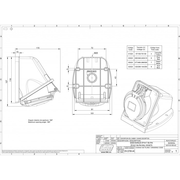Розетка настінна IDE MUNDIAL 3P+E 16 А 380–415 В IP44 - 03323