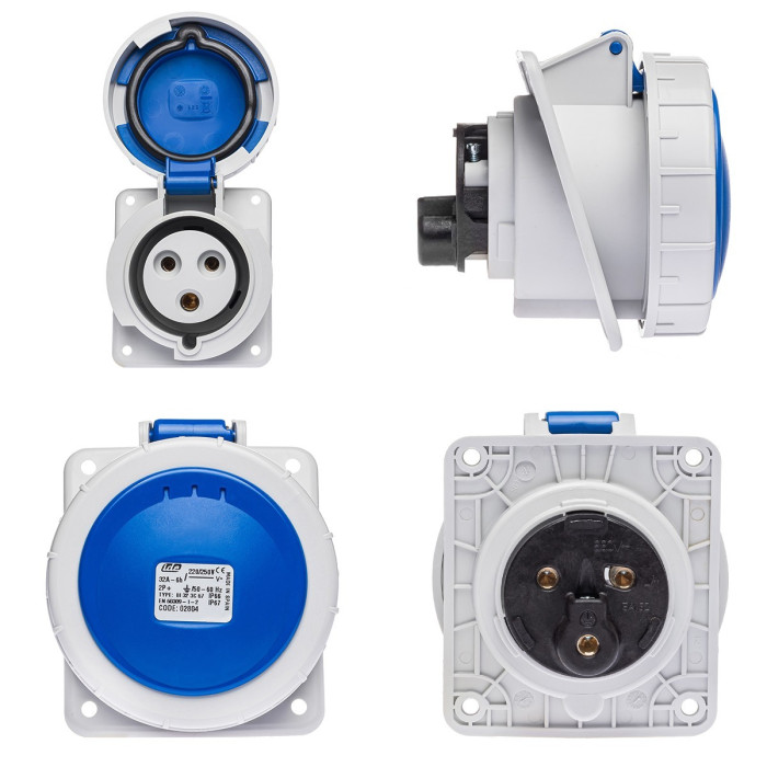 Розетка вбудована похила IDE MUNDIAL 2P+E 32 А 200–250 В IP66-67 - 02804