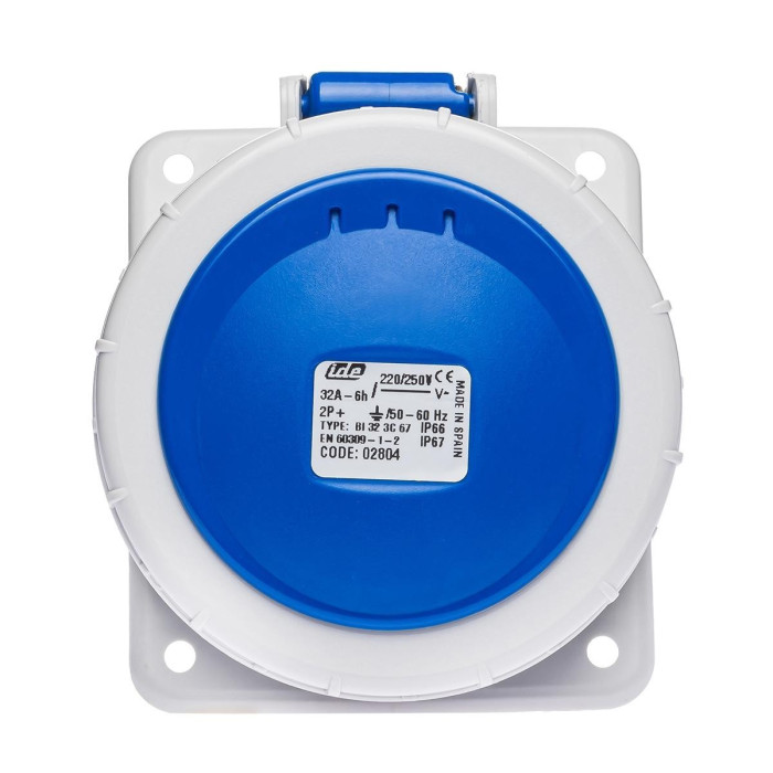 Розетка вбудована похила IDE MUNDIAL 2P+E 32 А 200–250 В IP66-67 - 02804