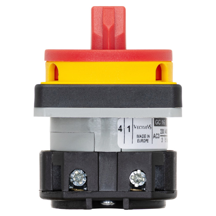 Кулачковий перемикач GC 16A 2P схема 91 (0-1) жовто-червоний
