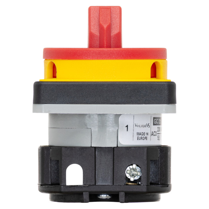 Кулачковий перемикач GC 25A 1P схема 90 (0-1) жовто-червоний