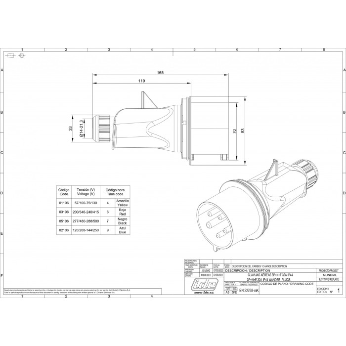 Вилка кабельна IDE MUNDIAL 3P+N+E 32 А 200/346–240/415 В IP44 - 03106