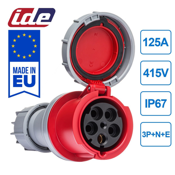 Розетка кабельна IDE MUNDIAL 3P+N+E 125 А 200/346–240/415 В IP66-67 - 03756