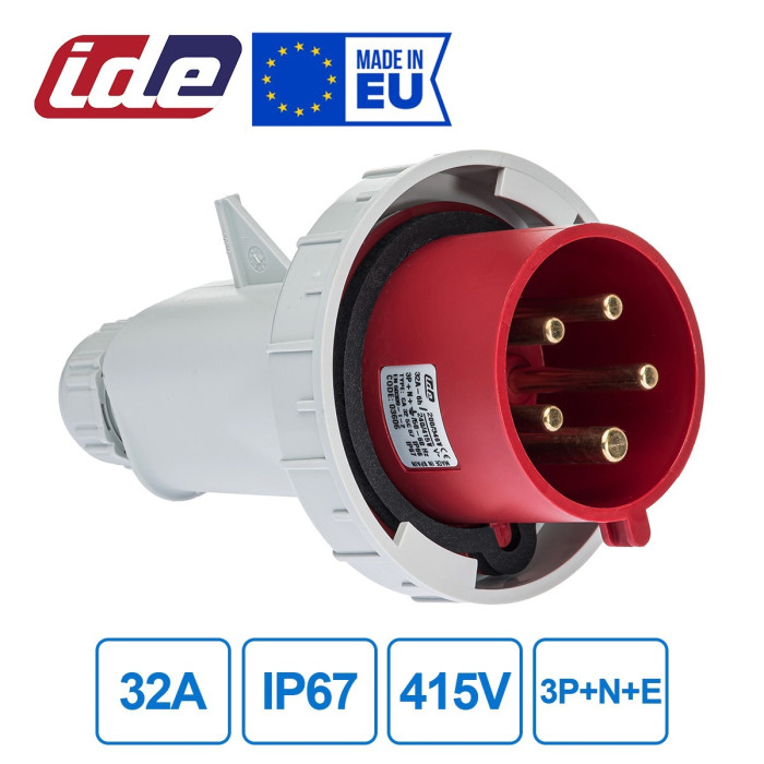 Вилка кабельна IDE MUNDIAL 3P+N+E 32 А 200/346–240/415 В IP66-67 - 03606