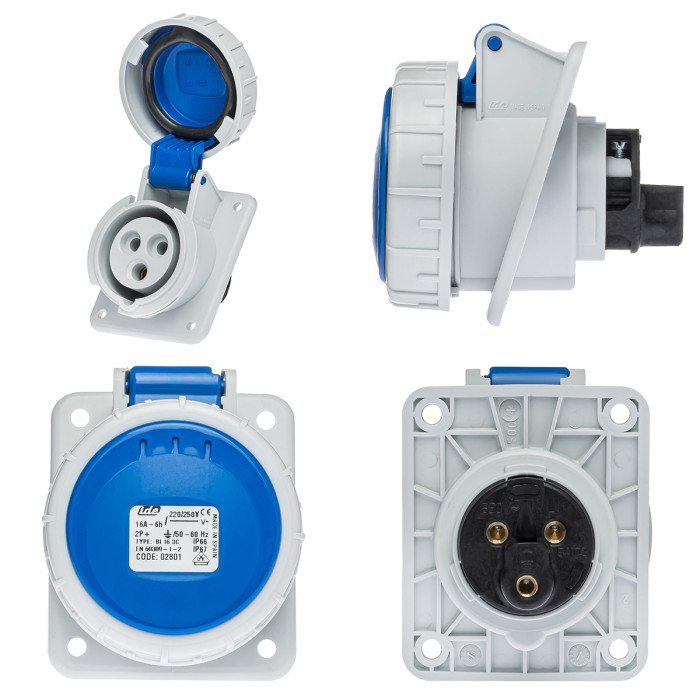 Розетка вбудована похила IDE MUNDIAL 2P+E 16A 200–250V IP66-67