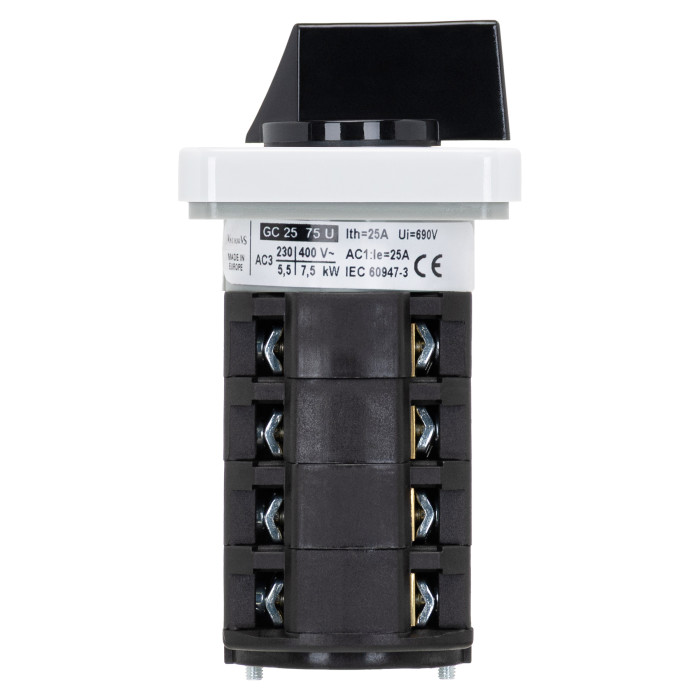 Кулачковий перемикач GC 25A 4P схема 75 (1-0-2)
