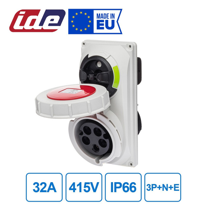 Розетка вбудована з механічним блокуванням IDE MUNDIAL 3P+N+E 32 А 200/346–240/415 В IP67 - 03816