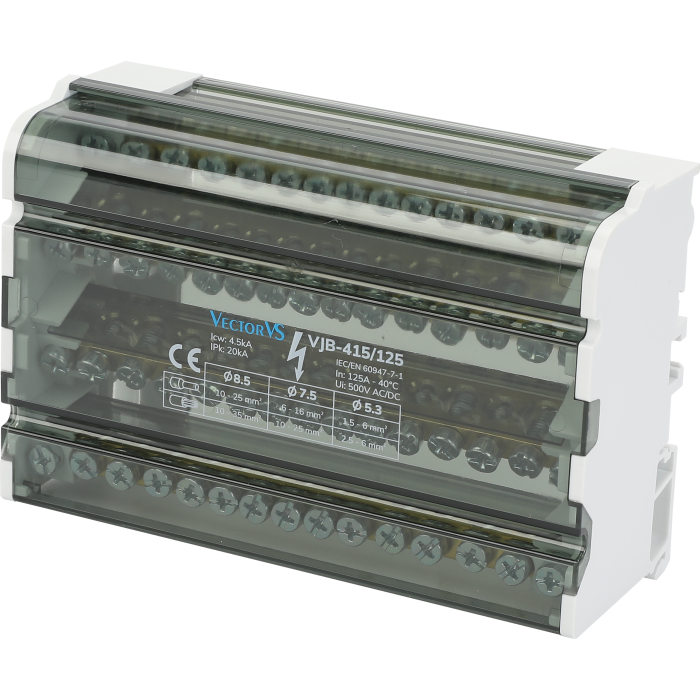 Розподільчий блок VJB-415/125 на DIN-рейку, 125A, 15 виходів