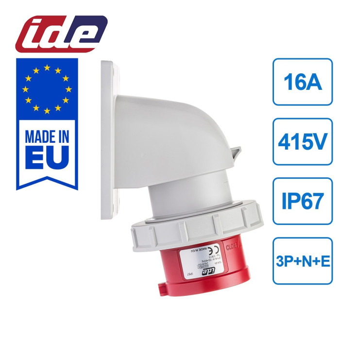 Вбудовуваний штепсель IDE MUNDIAL 3P+N+E 16 А 200/346–240/415 В IP67 - 03613
