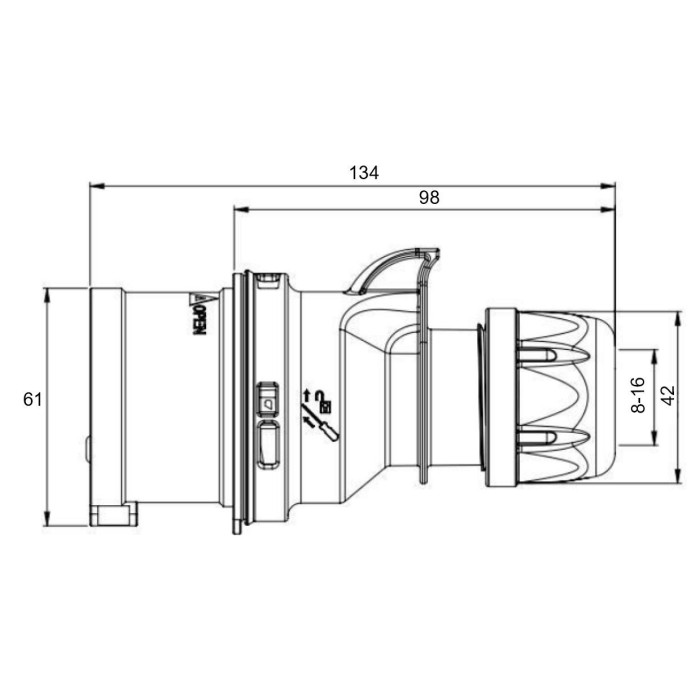 Реверсивний штепсель IDE MUNDIAL 3P+N+E 16 А 200/346–240/415 В IP44 - 08502